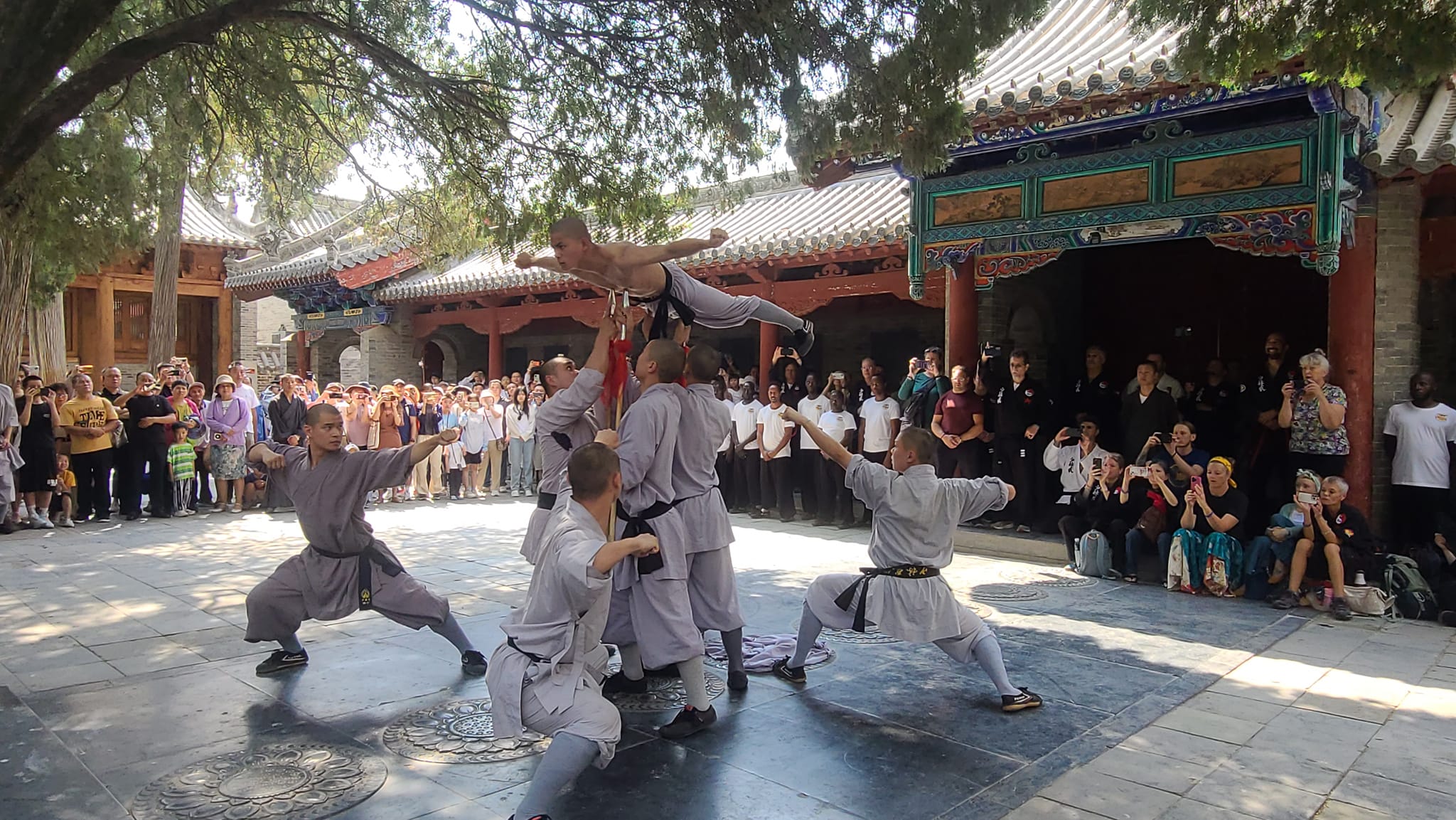 Shaolin Temple Monks Perform Iron Shirt Hard Qi Gong Kung Fu In Front Of Abbot Shi Yongxin and Senior Elder Masters David And Sharon Soard